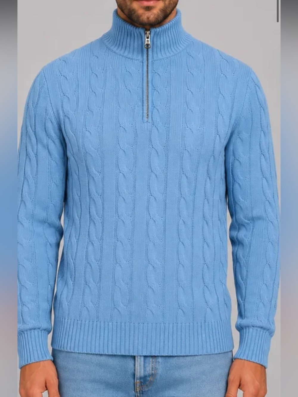 Izod Men’s Cable-Knit Quarter-Zip Sweater - Sky Blue